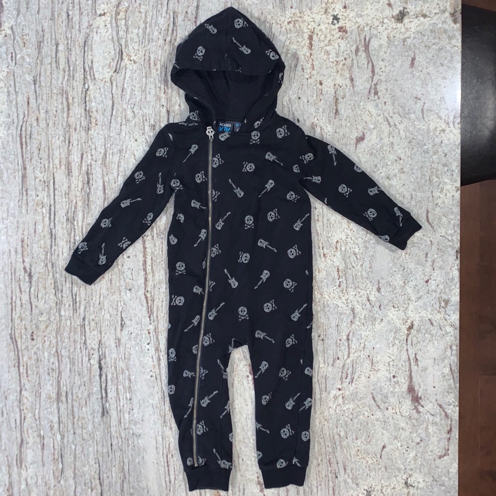 Hooded skulls and guitars black zipper jumpsuit